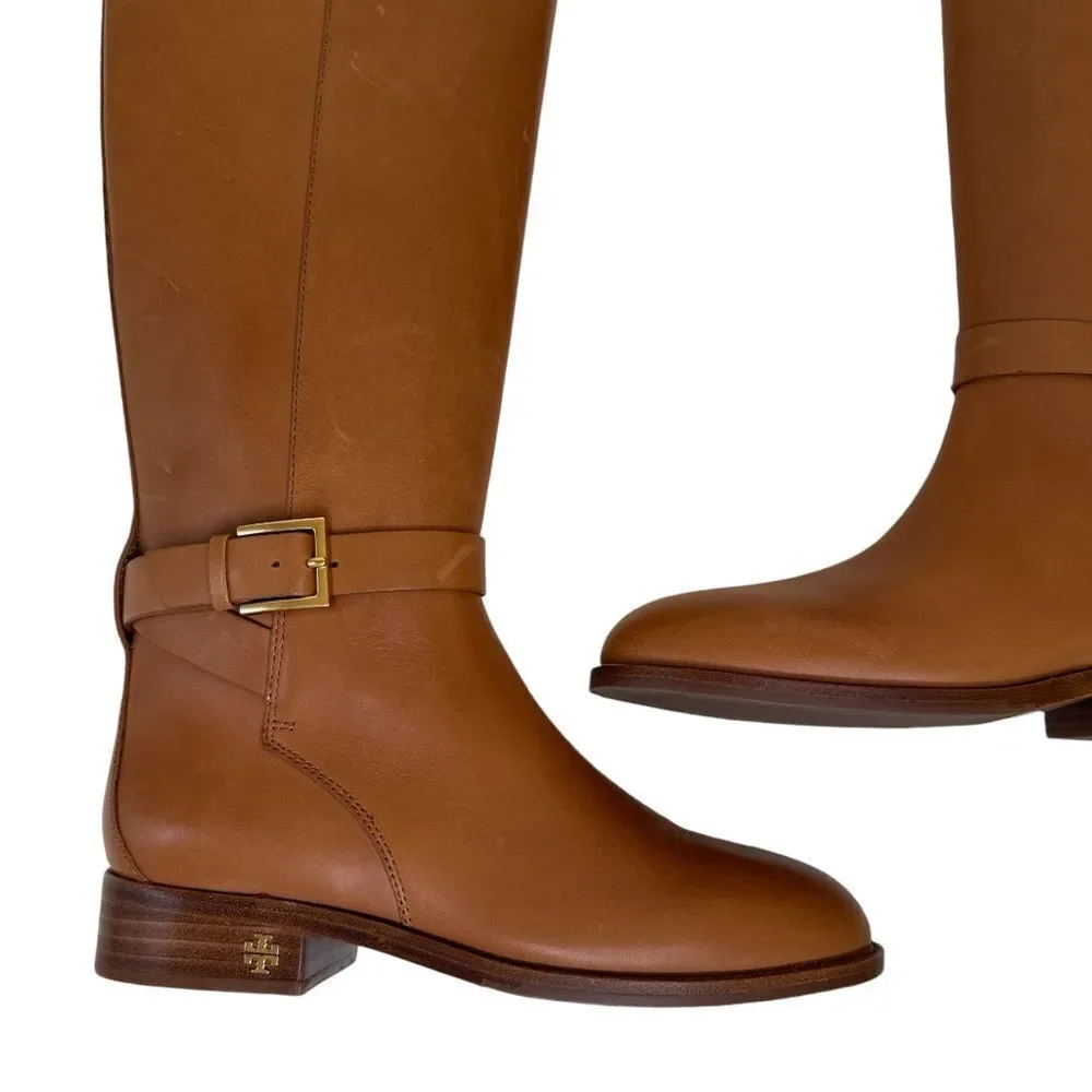 TORY BURCH Brooke Riding Boot Tan Calf Leather NEW - Picture 7 of 13